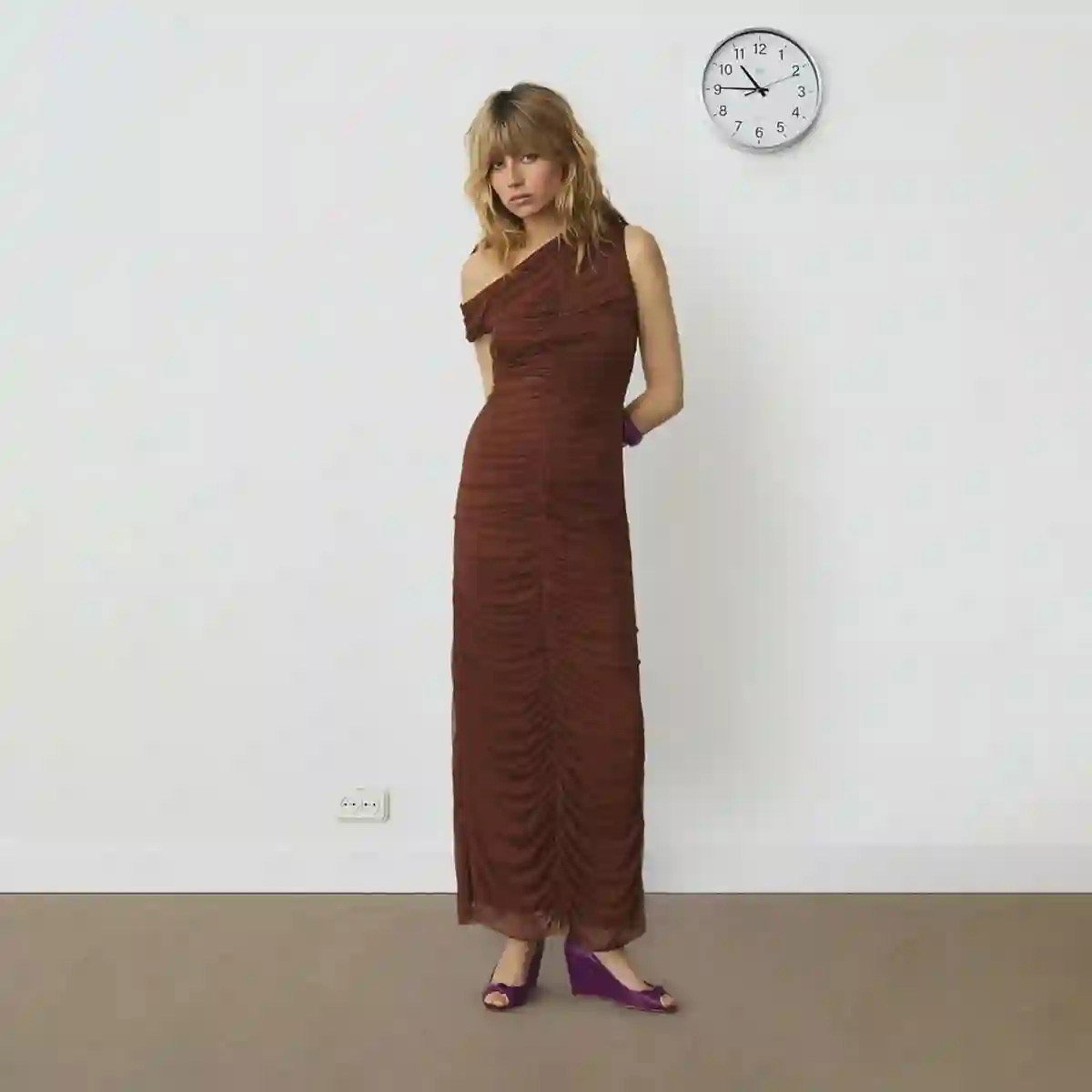 Arles Brown Midi Dress Borwn LAAGAM