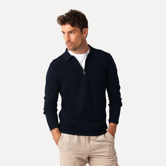 Cotton Half Zip Navy LESS WORRIES