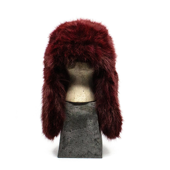 Faux Fur Hat Burgundy  7EAST