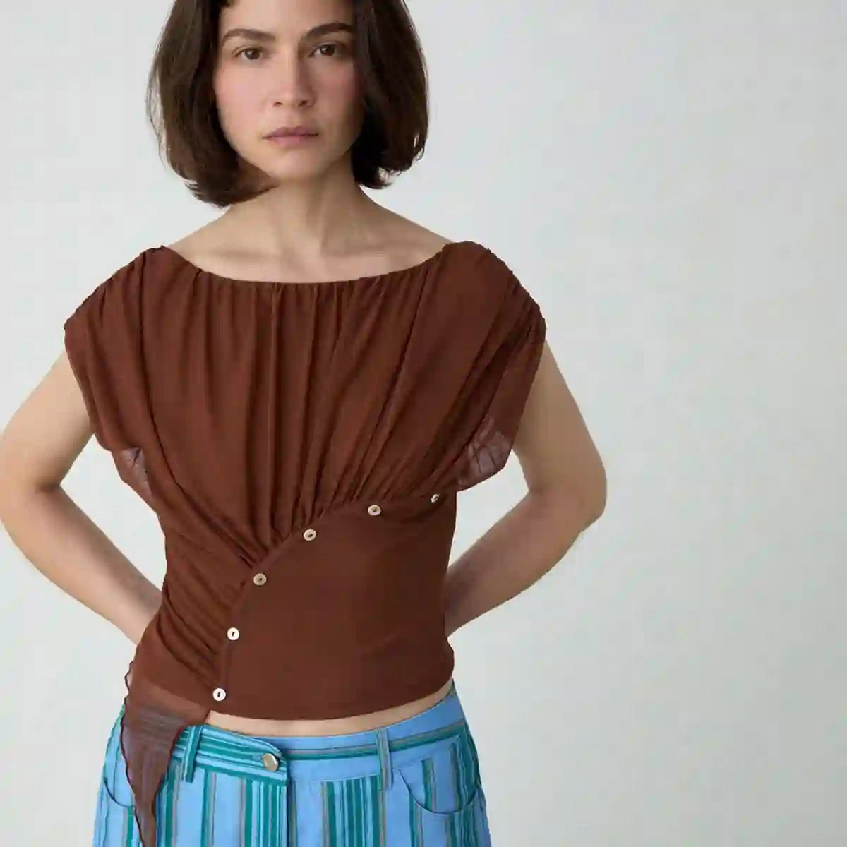 Gemini Draped Top Brown  LAGAAM