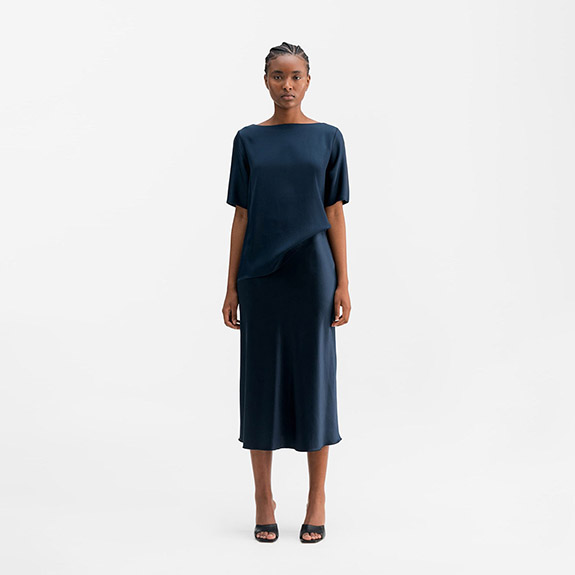 Hana Silk Skirt Midnight Blue