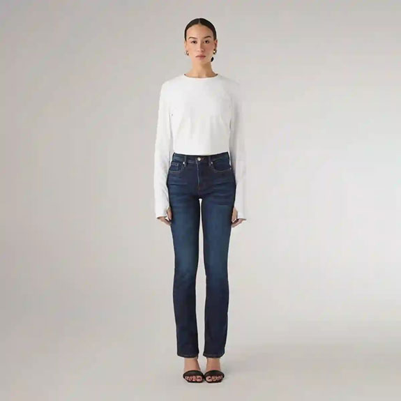 Jeans Mid Waist Bootcut Night Time Blue SABURO