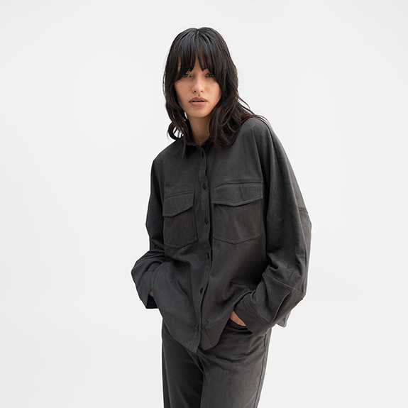 Kaia PU Suede Overshirt Dk Grey AHLVAR GALLERY