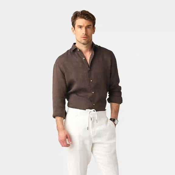 Linen Shirt Dark Brown LESS WORRIES