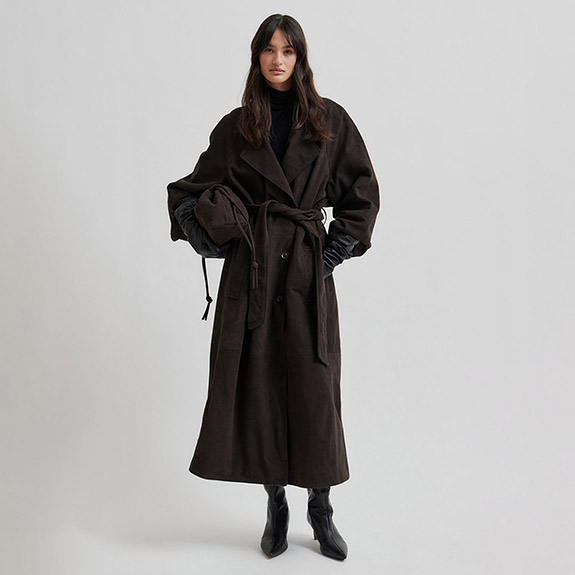 Noomi Suede Trenchcoat Chocolat JUST FEMALE