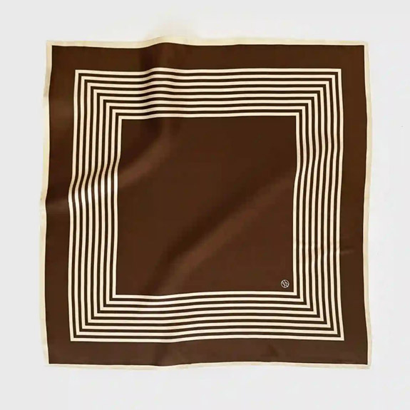 Striped Silk Scarf Mocha Cream 65x65 LESCARF