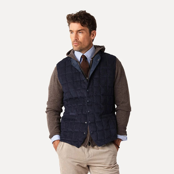 Tech Cord Vest Navy LESS WORRIES