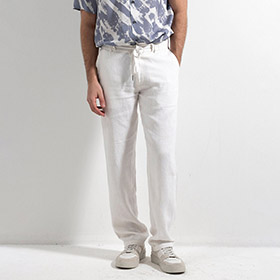 Linen Drawstring Trousers White - bild 1