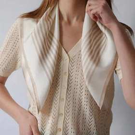 Striped Silk Scarf White Sand 65x65 LESCARF - bild 2